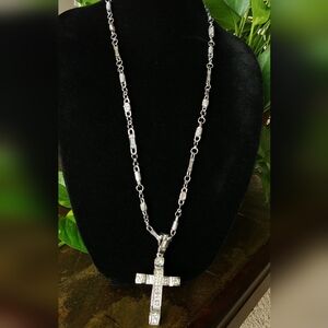 Heavy Duty Cz Stone Silver Cross Necklace